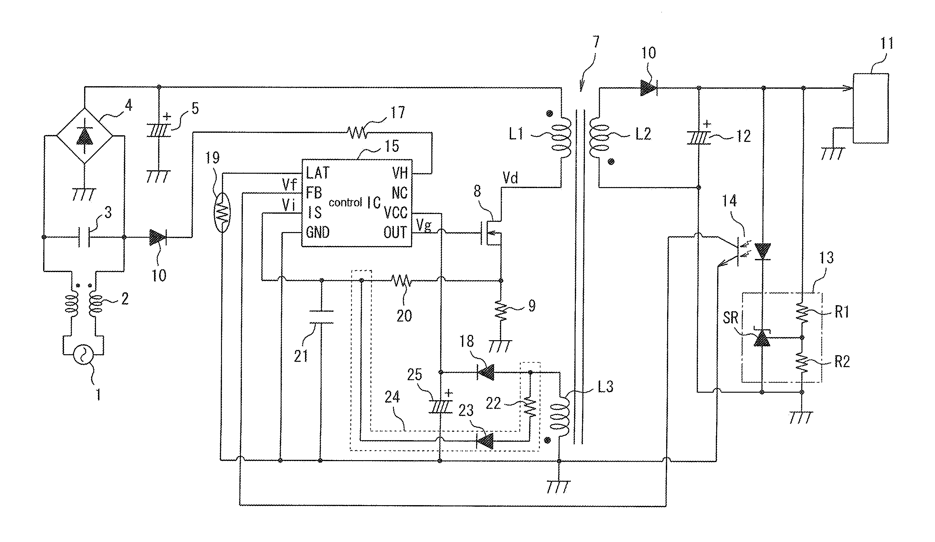 Semiconductor control device for a switching regulator and a switching regulator using the semiconductor control device