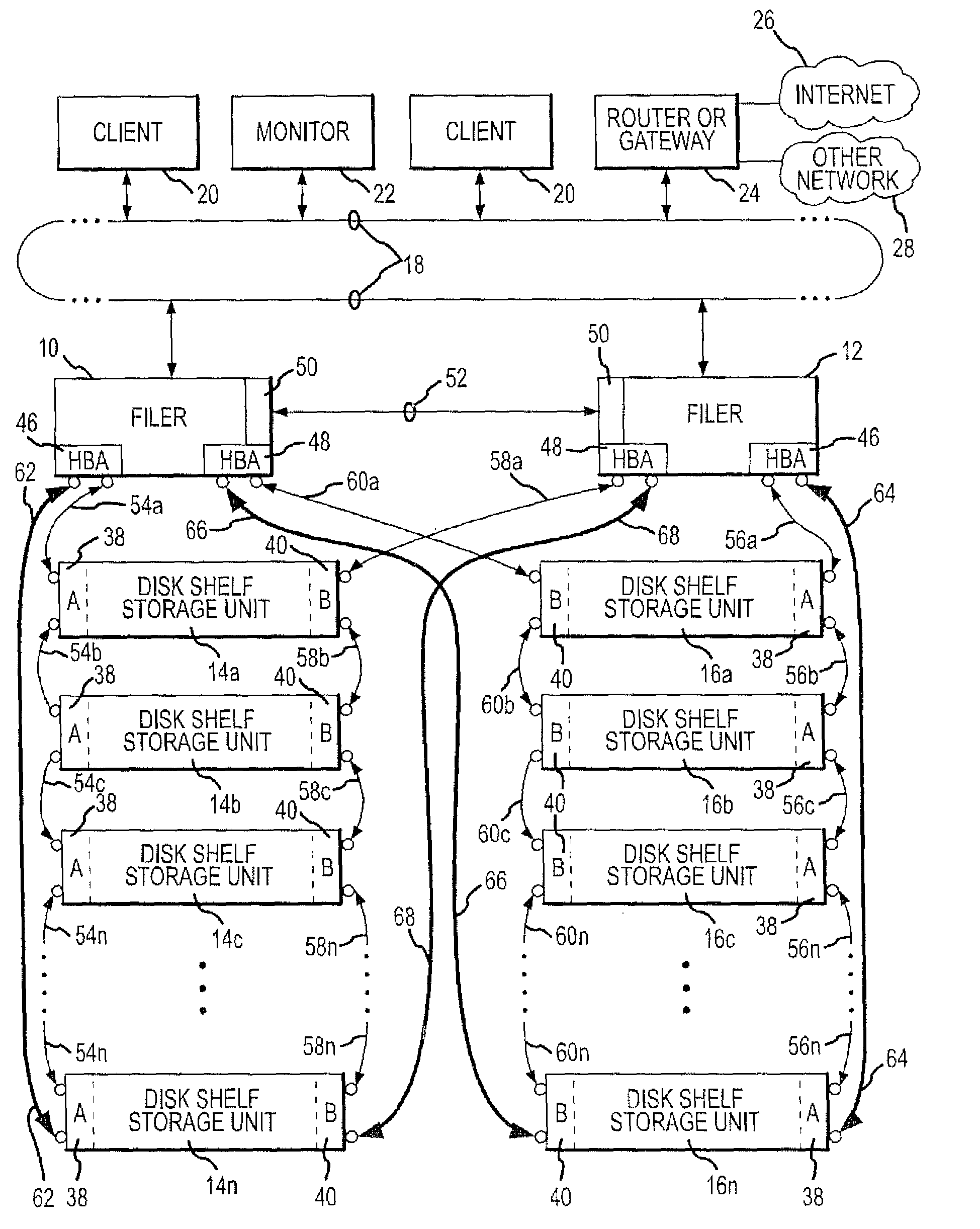 Dual access pathways to serially-connected mass data storage units