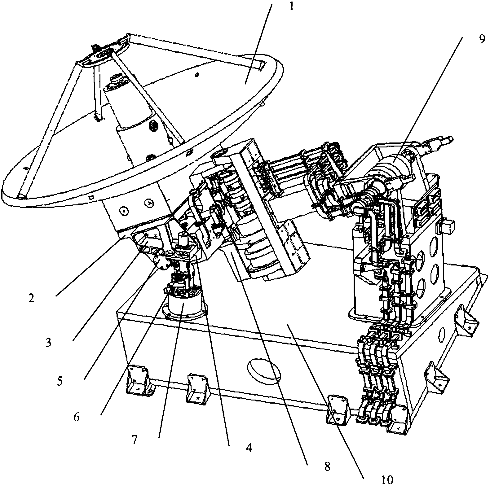 Satellite-borne folding mobile antenna and locking method thereof