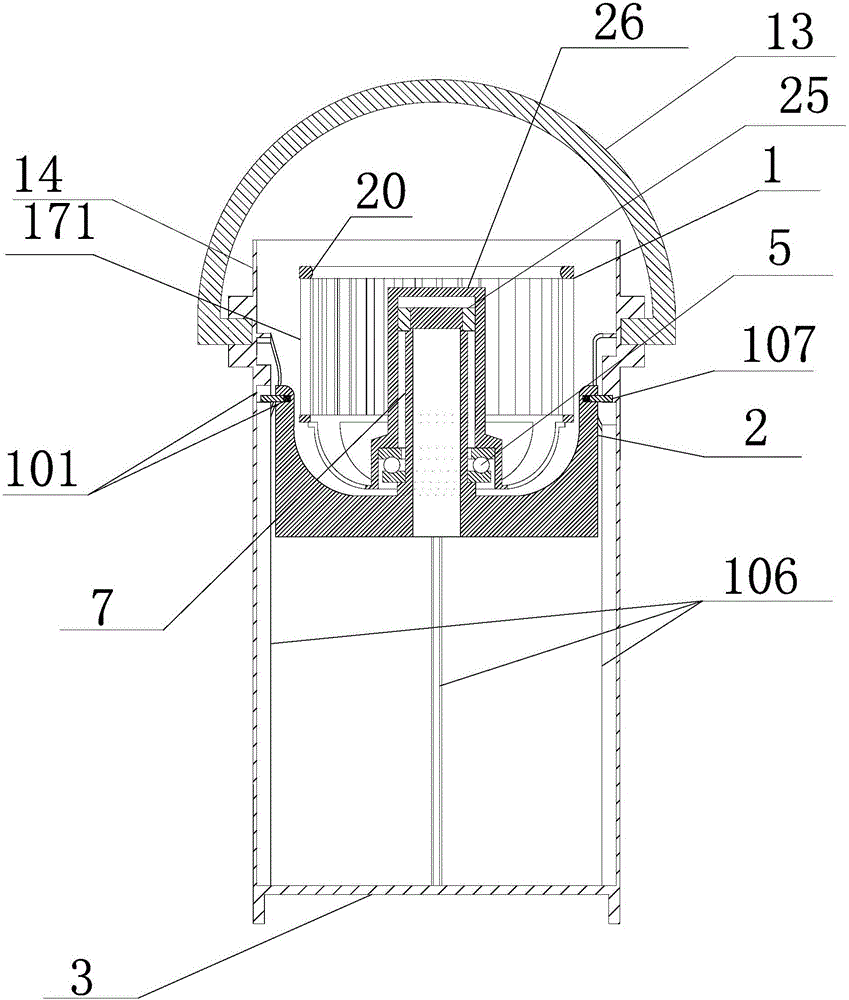 Rotary bracket movable pin self-locking shaftless lifting prismatic barrel mop jet flow cleaning and spin-drying device