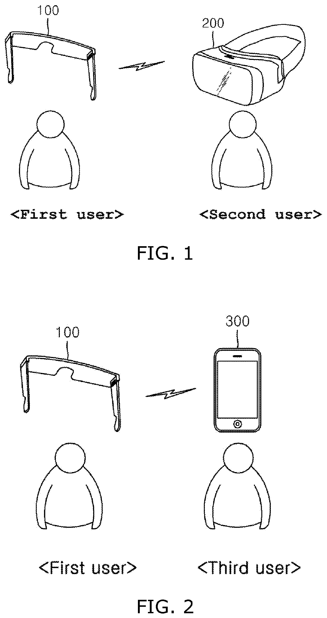 Experience sharing system comprising smart glasses and virtual reality or smartphone device