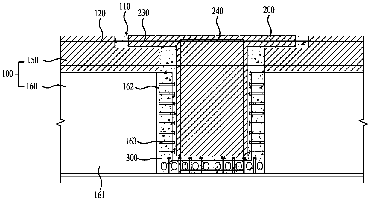 Hogging moment area low-shrinkage bridge structure and construction method thereof