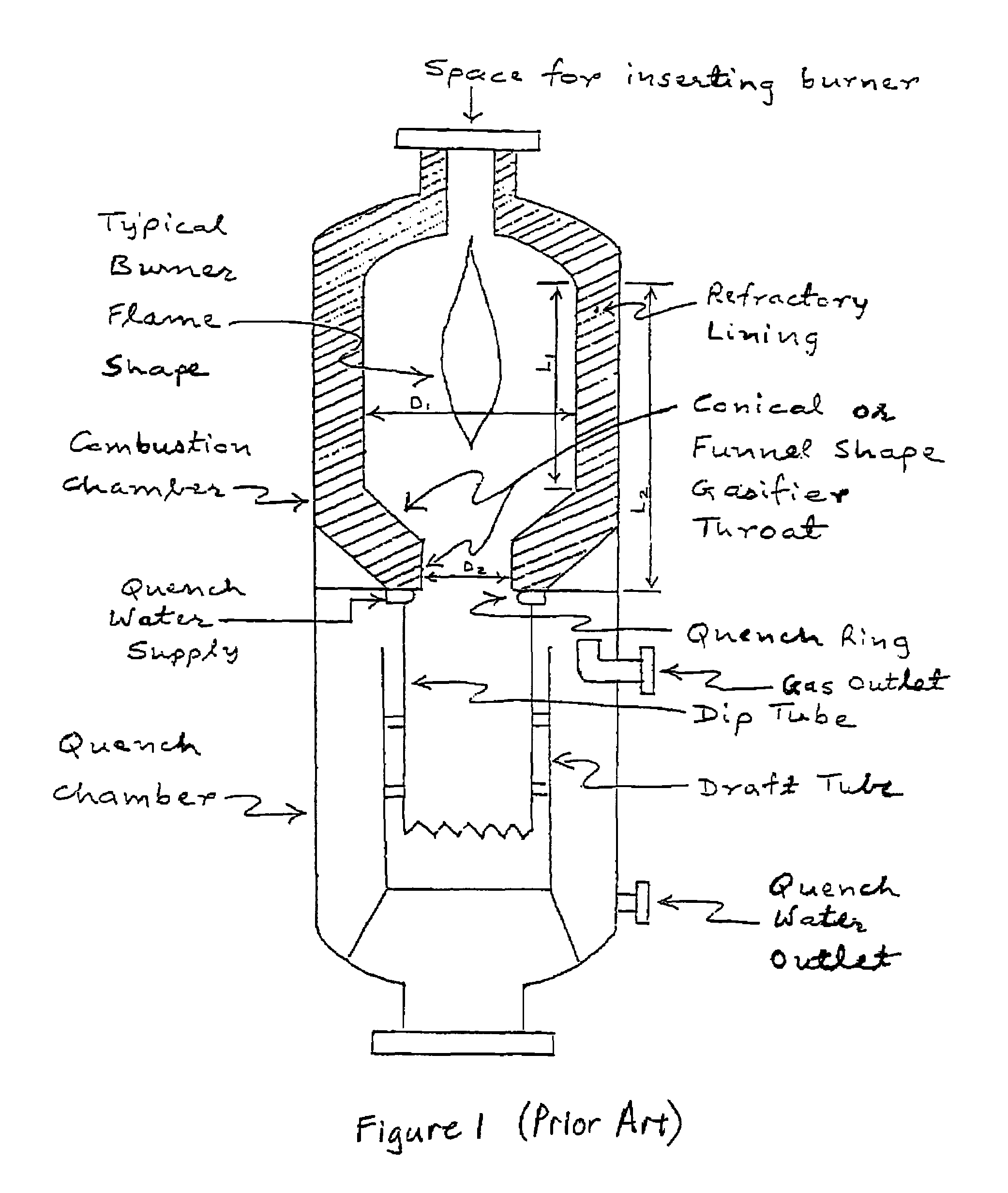 Combustion chamber design for a quench gasifier