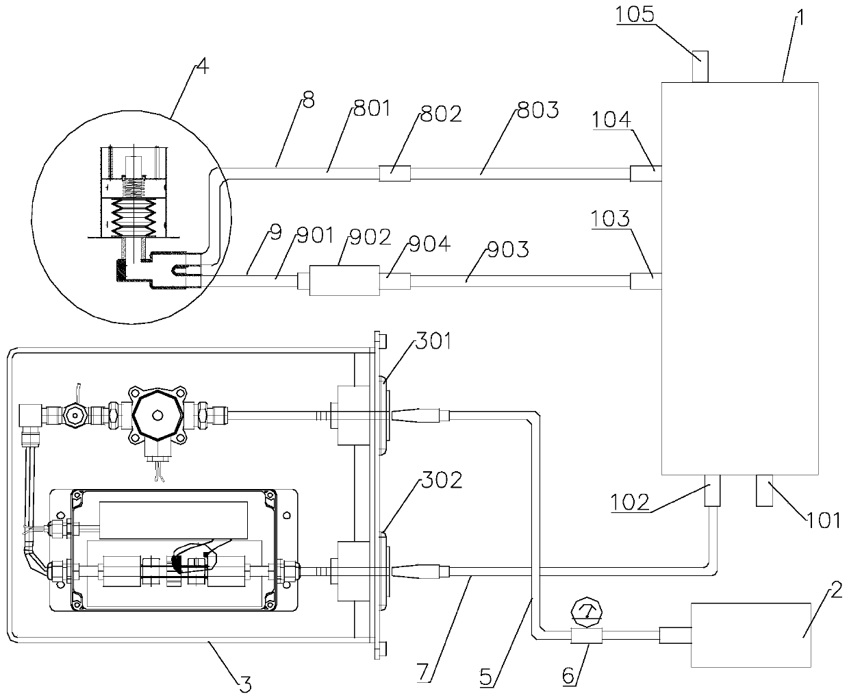 Breathing machine inhalation loop disinfecting device