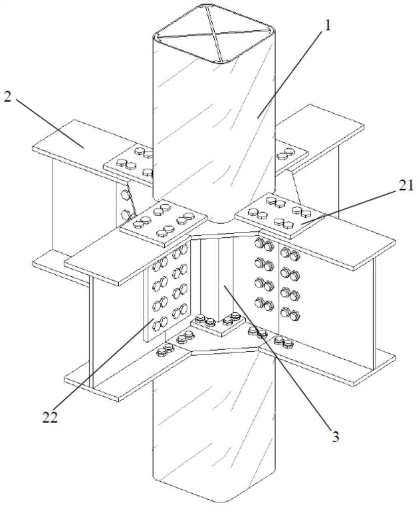 FRP externally-wrapped crossed steel reinforced concrete column-H-shaped steel beam connecting joint and mounting method