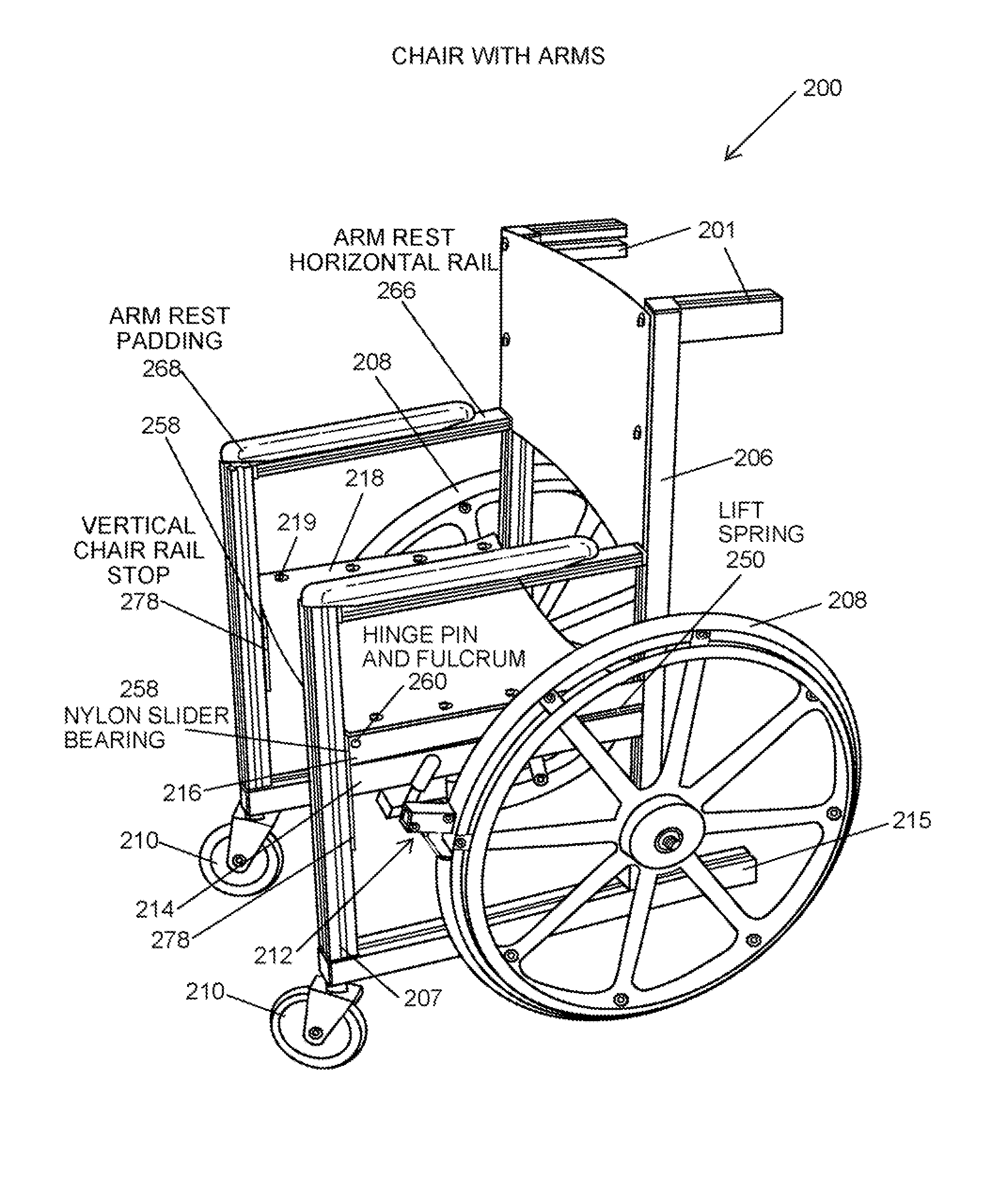 Structure, Components and Method for Constructing and Operating an Automatically self locking manually propelled vehicle such as a wheel chair