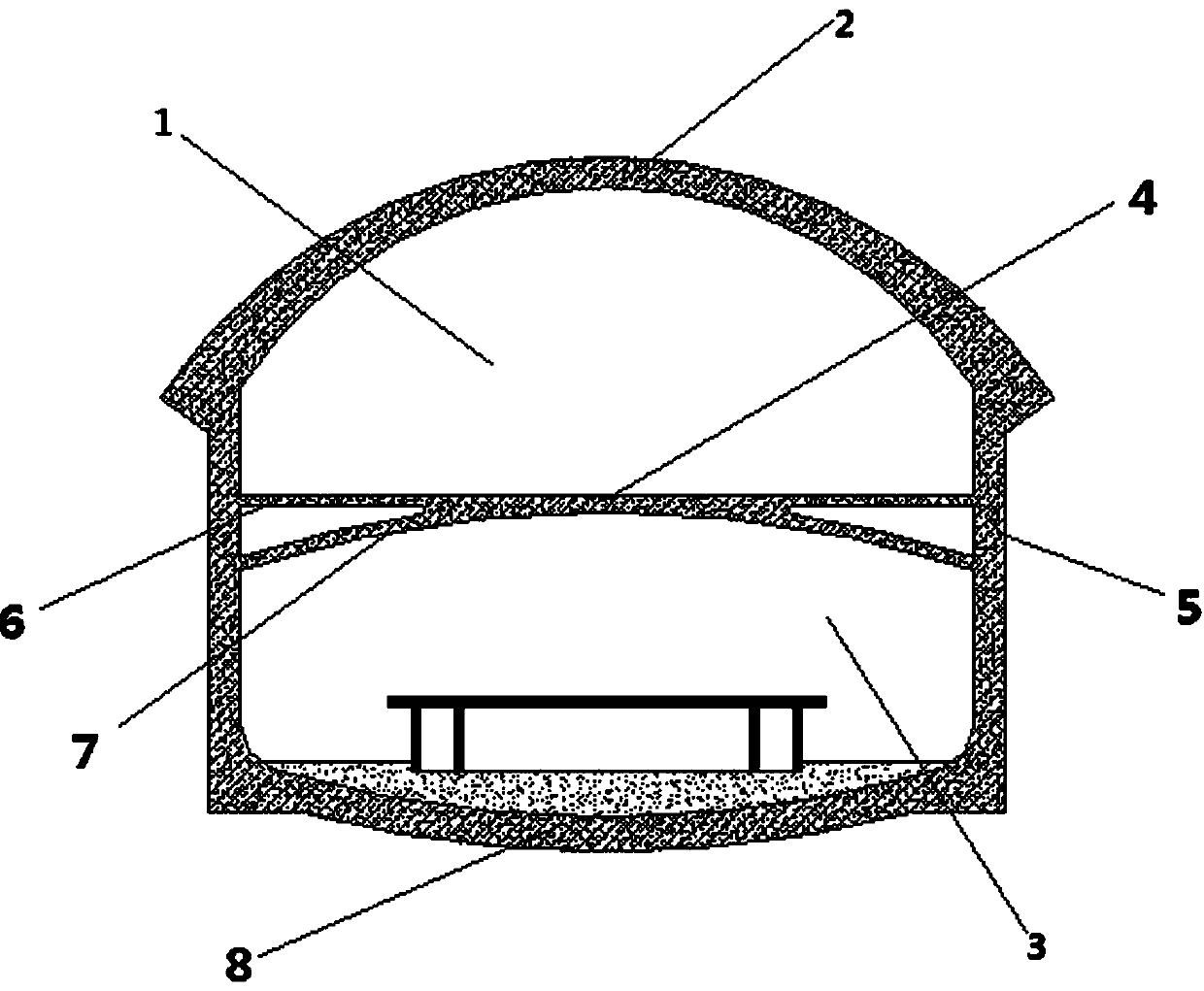 Structure and construction method of an underground excavation type column-free arched subway station