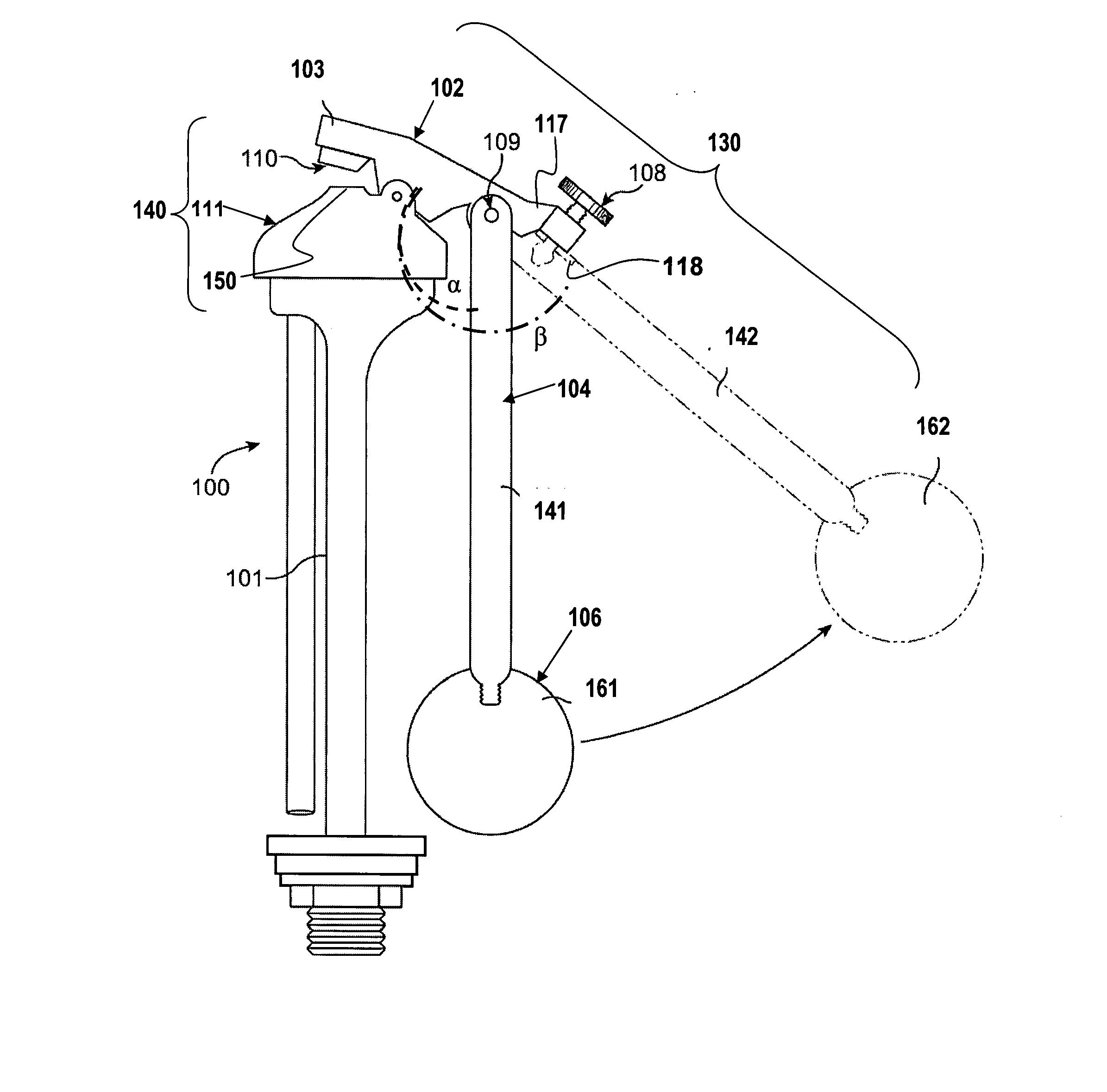 Retractable float for a ballcock valve