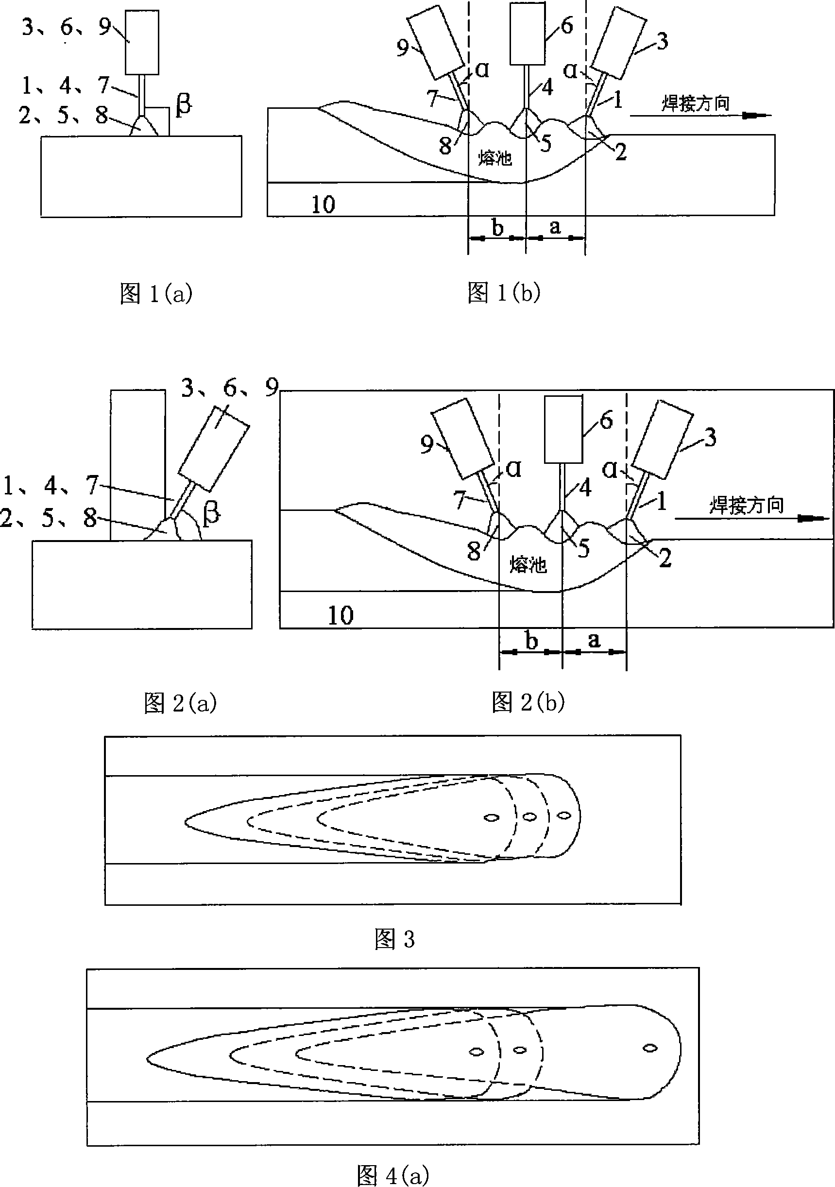 Three-filum open arc welding method