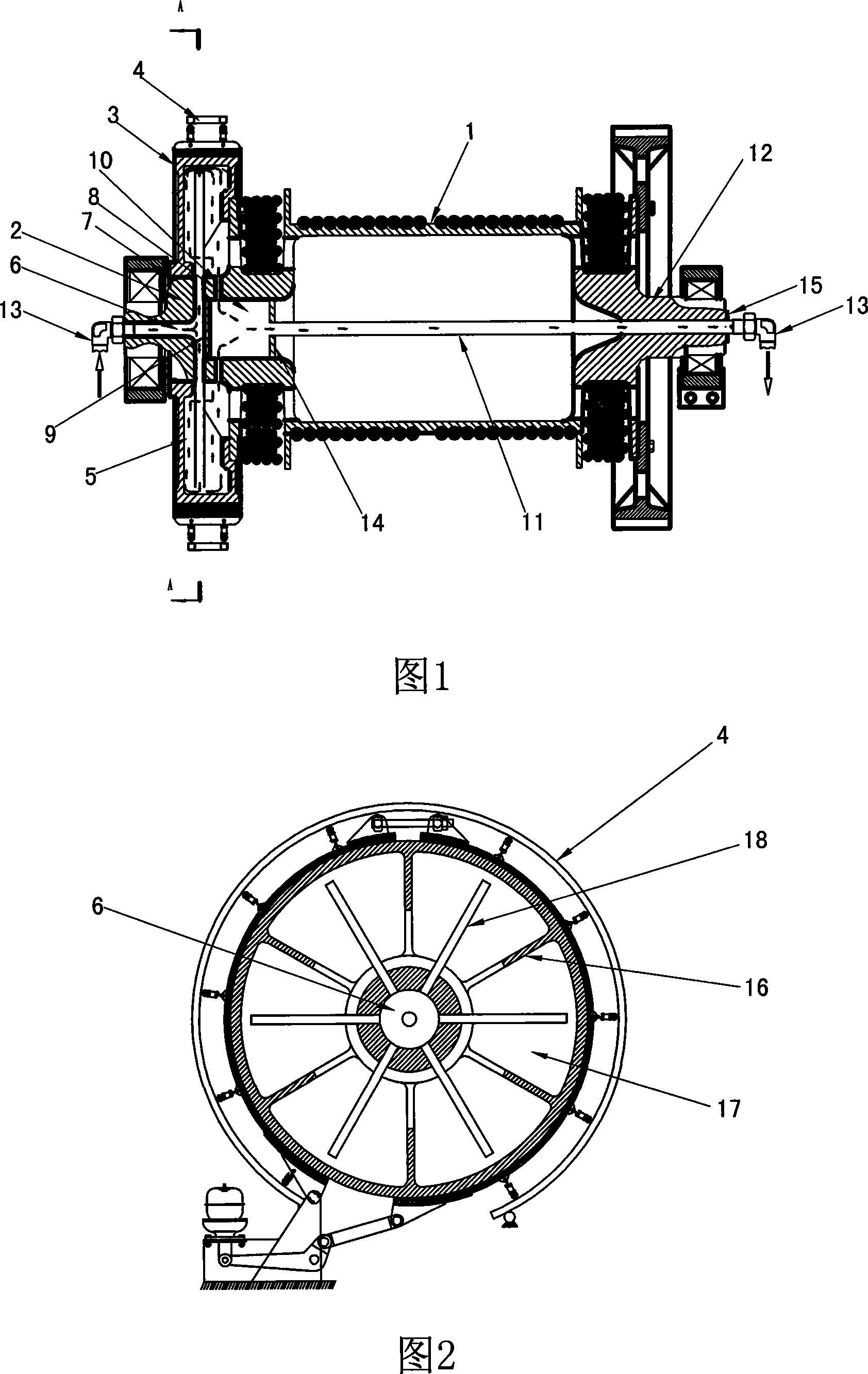 Water refrigerating device of exterior brake of grab bucket type grasping and digging crane