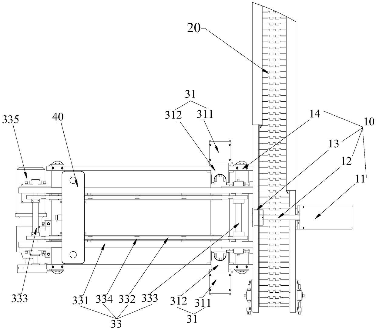 Oil heater cooling fin positioning buffer device and conveying system with same