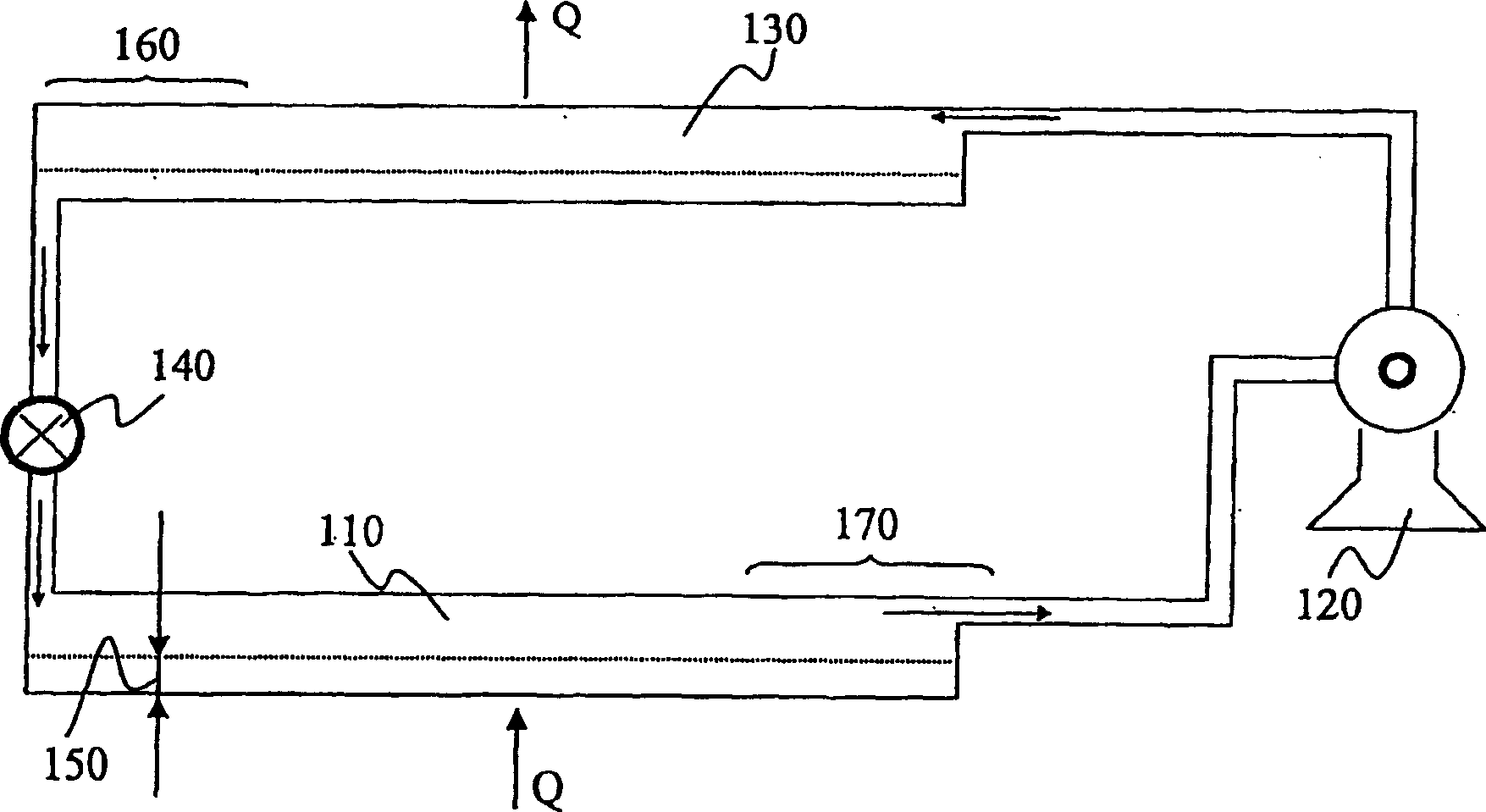 Evaporator and heat exchanger with external loop, as well as heat pump system and air conditioning system comprising said evaporator or heat exchanger