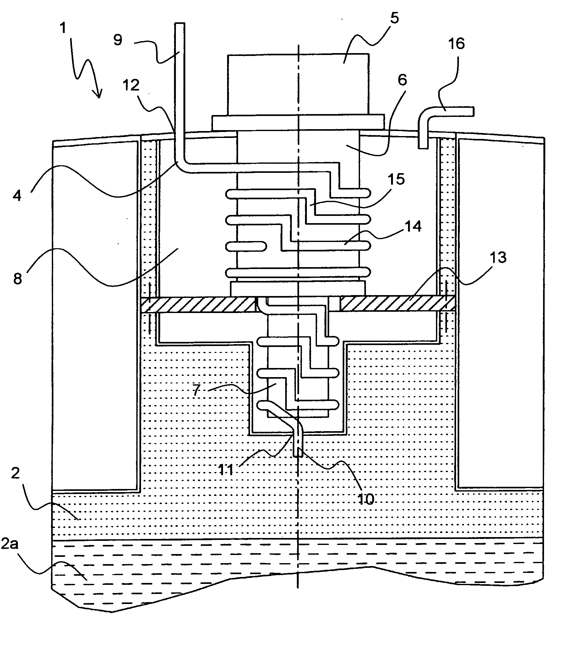 Superconducting magnet system with refrigerator for re-liquifying cryogenic fluid in a tubular conduit