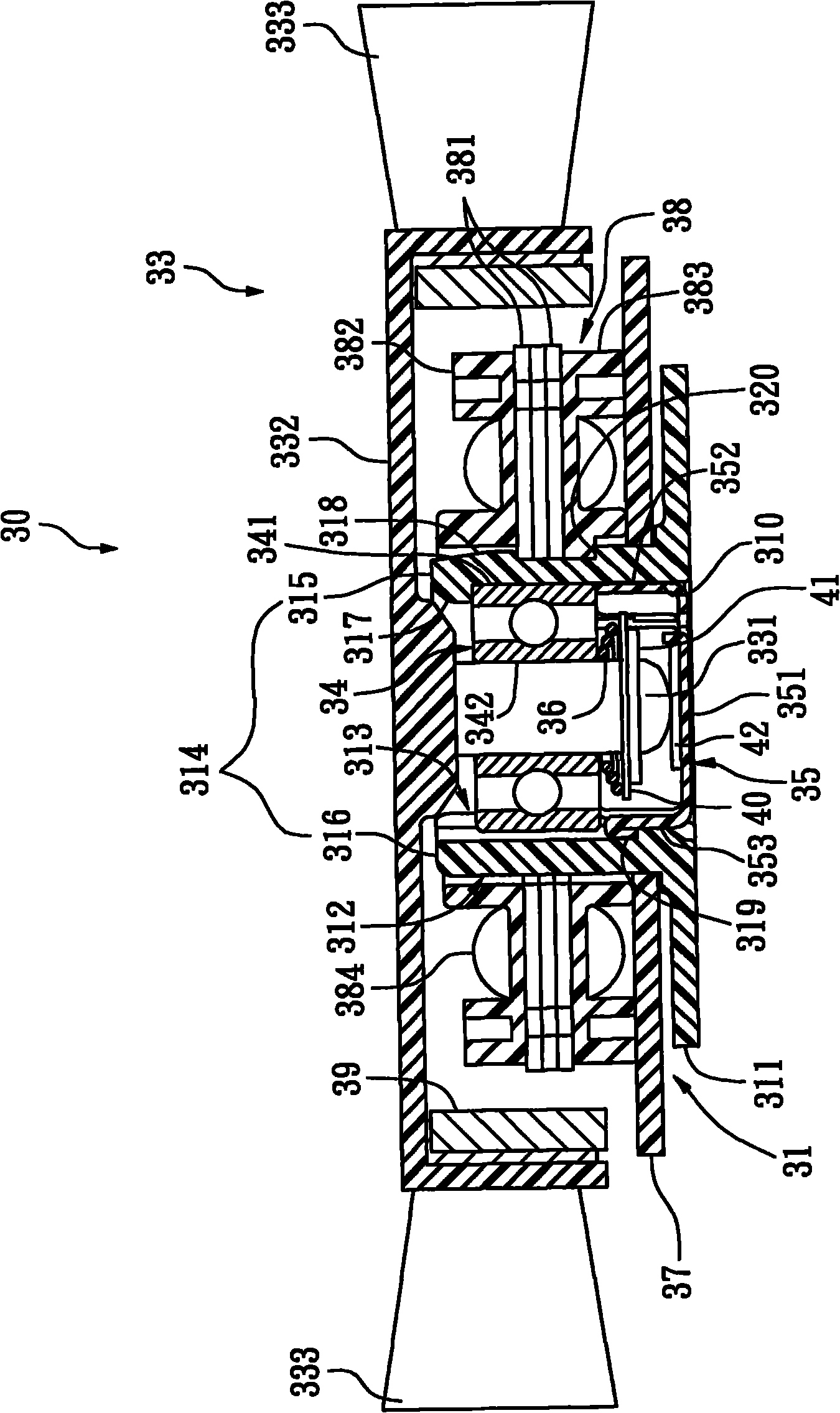 Rotating device having single ball bearing