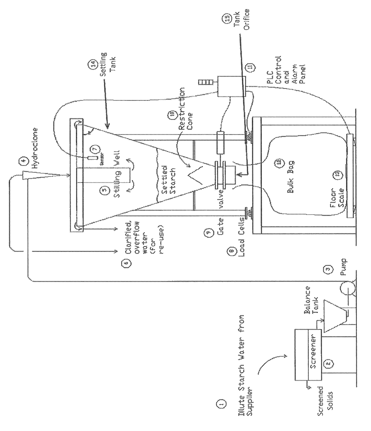 Starch settling recovery system