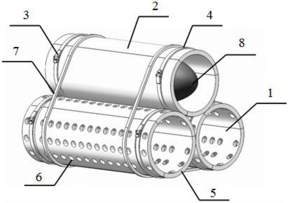 Three-pipe-combined wave absorbing unit for emergency floating breakwater