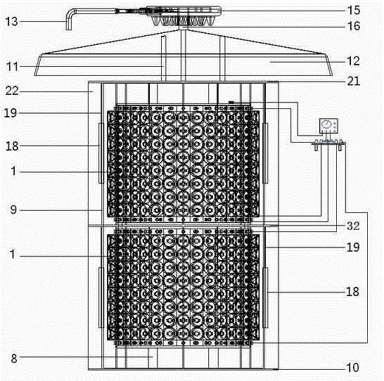 Water spray and static shoot-down type locust phototaxis trapping device