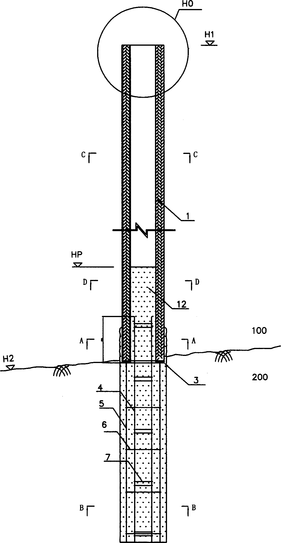 Rock engaged combined pile and its construction method