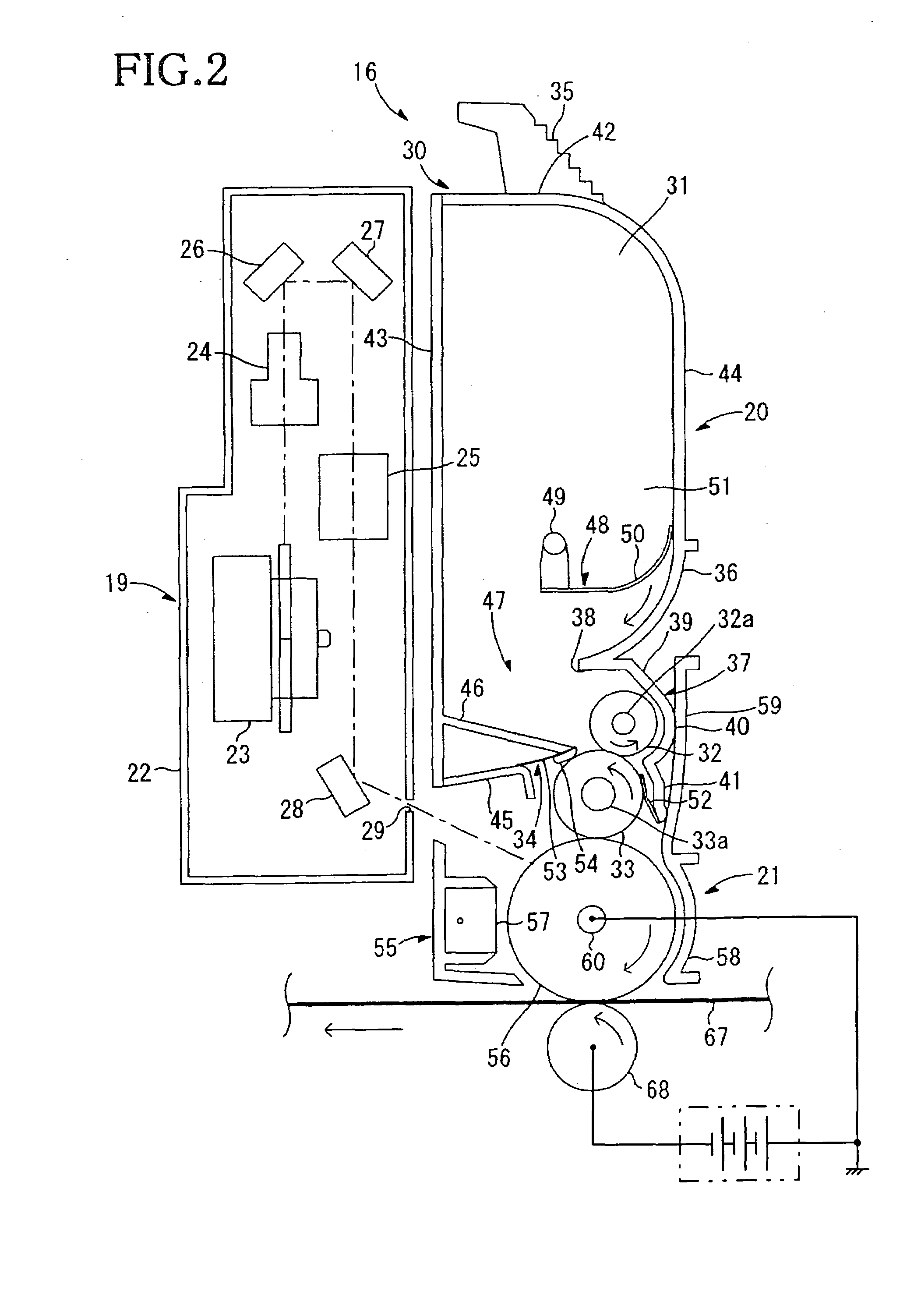Image forming apparatus for a color laser printer for transferring a higher transfer efficiency on a recording sheet on the upstream side of the imaging forming process