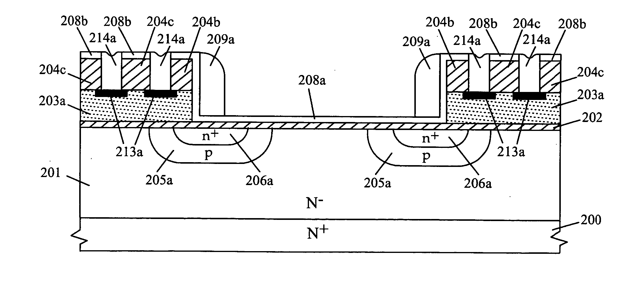 Self-aligned schottky-barrier clamped planar DMOS transistor structure and its manufacturing methods