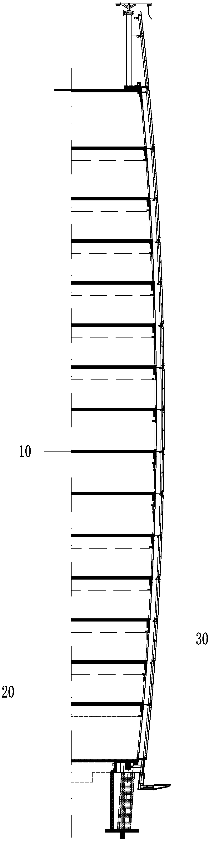 Ground type external-circulation double-layer curved-face curtain wall and installation technology thereof