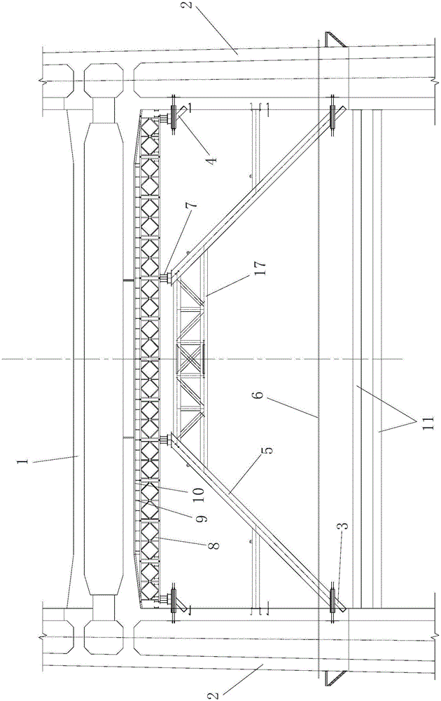 Construction support and method for overhead large-span heavy-duty cross beam