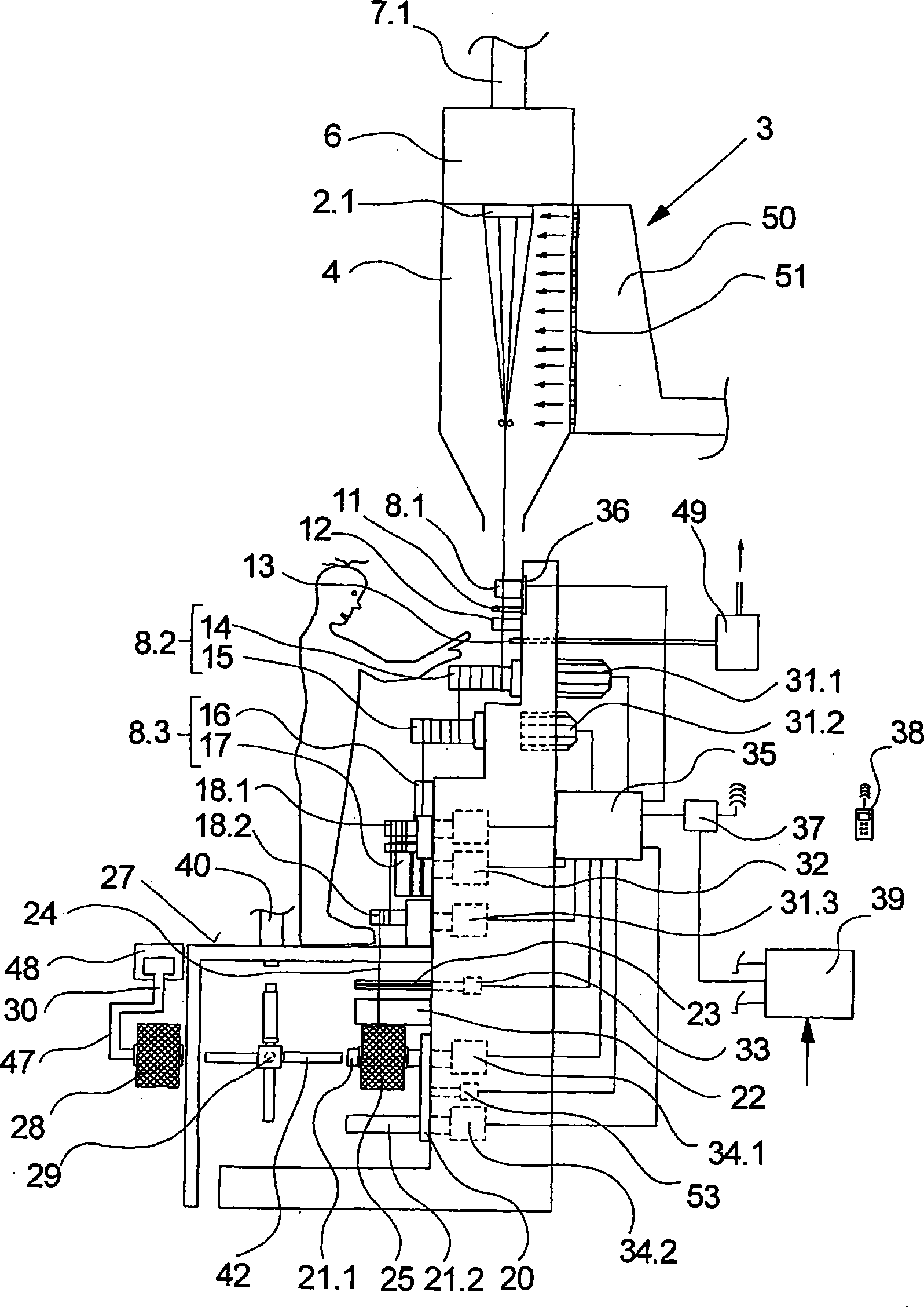 Device for melt spinning, treating and winding synthetic threads