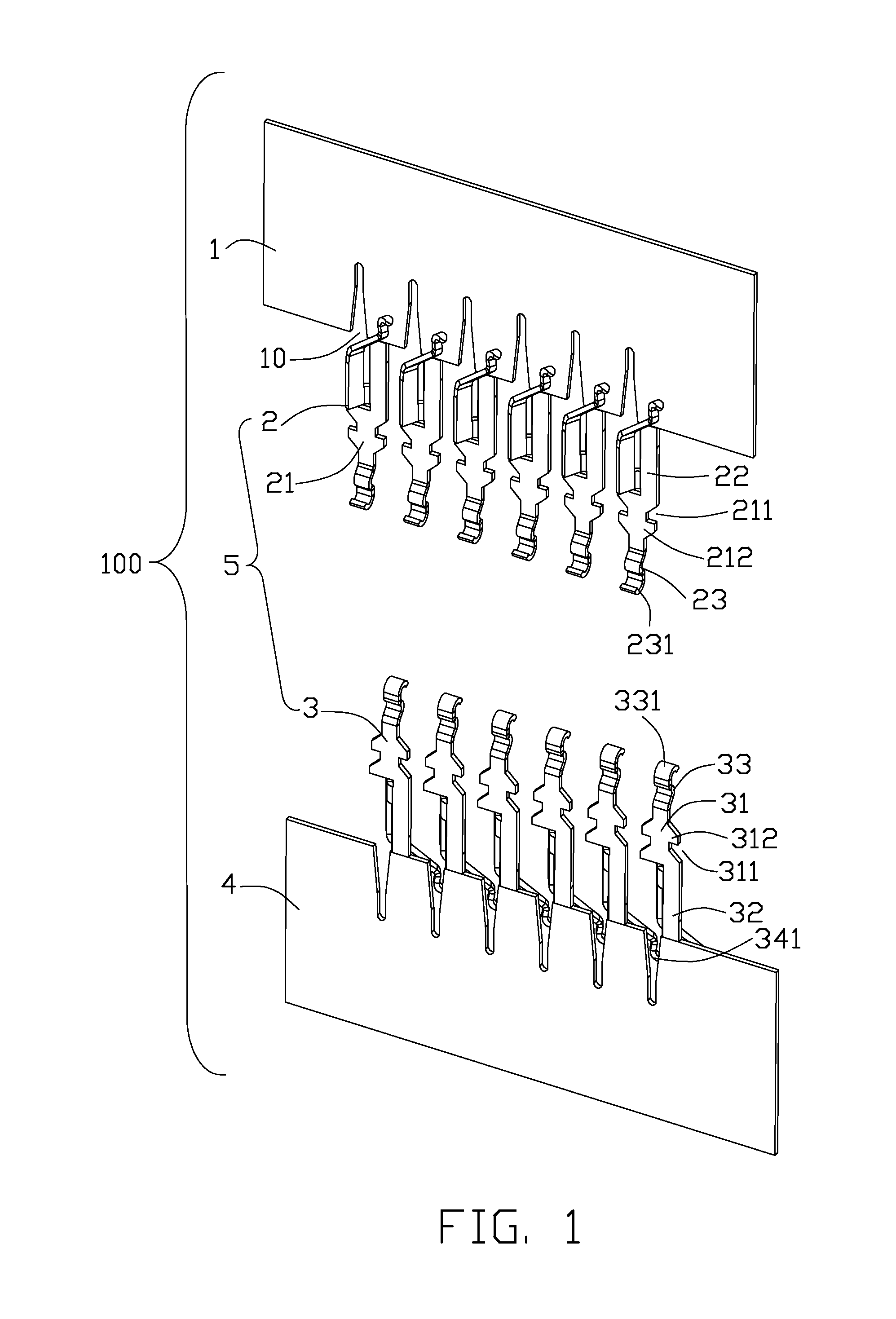 Contact carrier having contact terminals arranged alternatively along sides