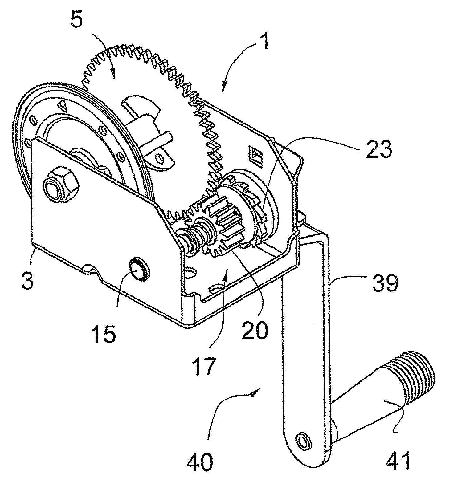 Hand winch with brake and freewheel