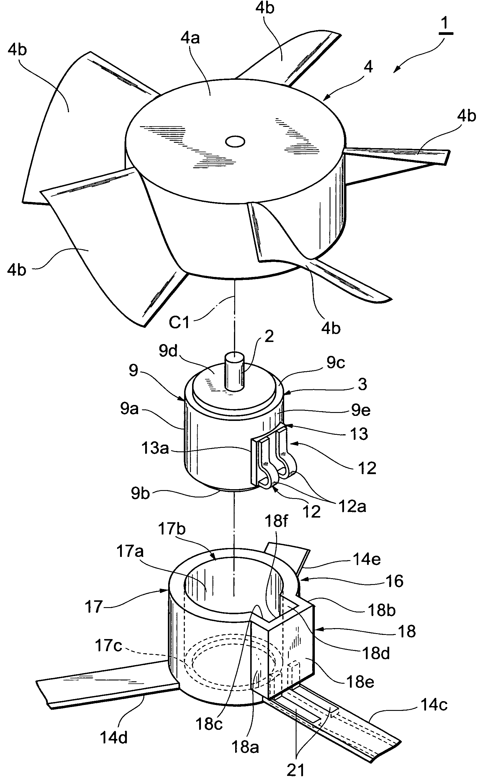 Compact fan motor and electric device comprising a compact fan motor