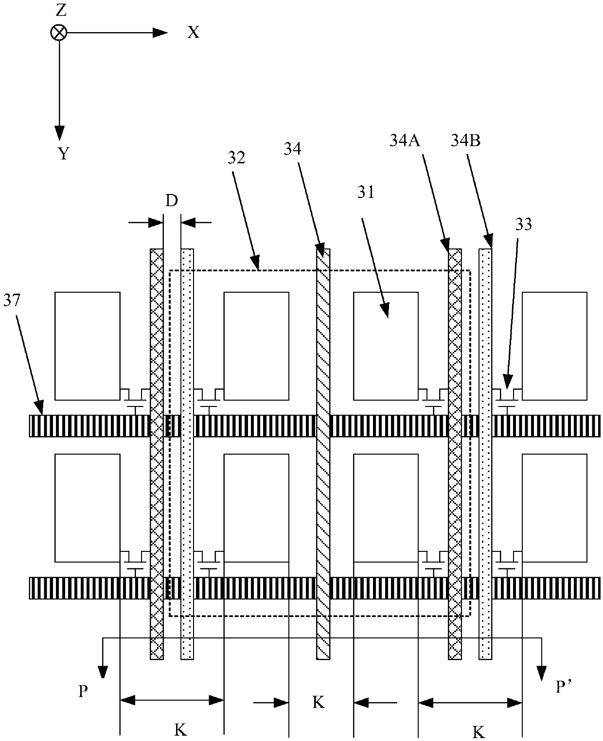Array substrate, display and electronic equipment