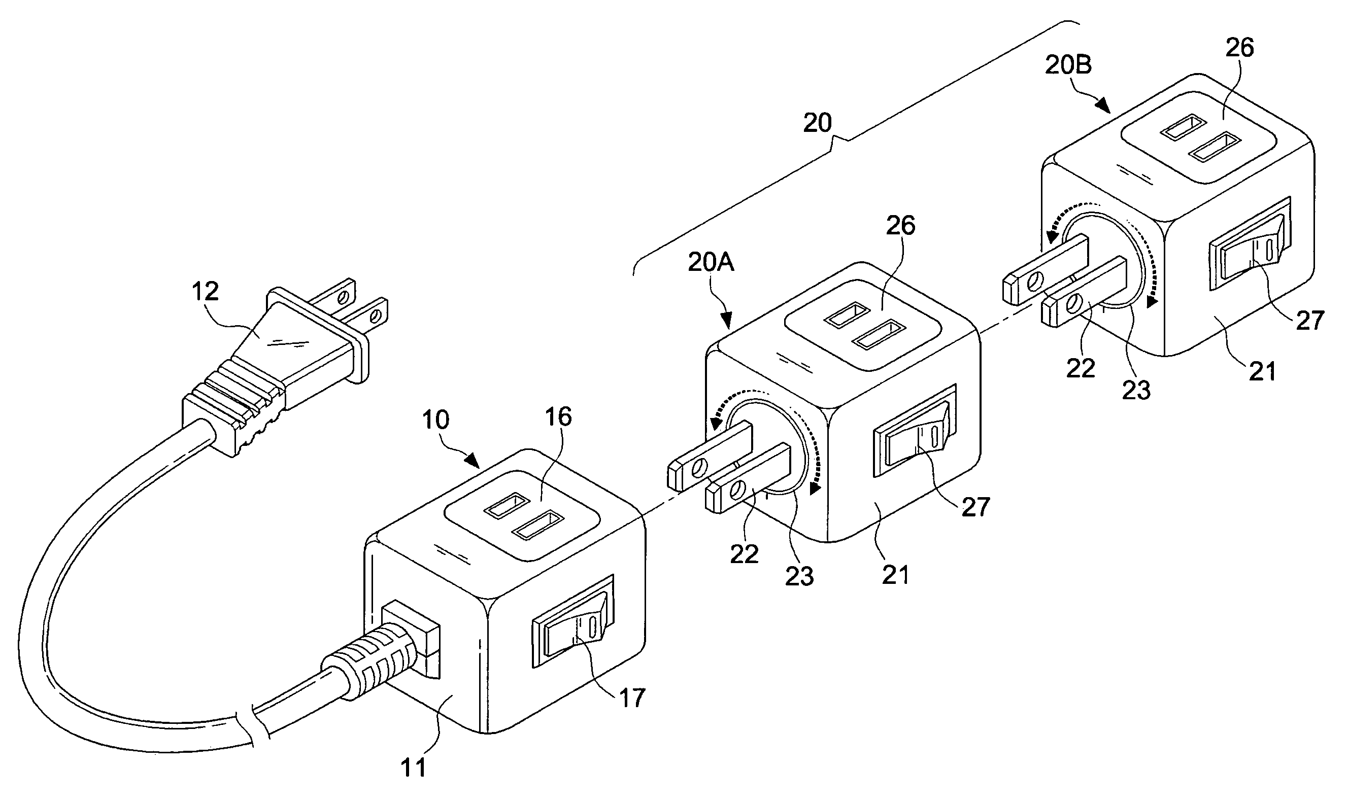 Tandem-connected rotatable receptacle unit