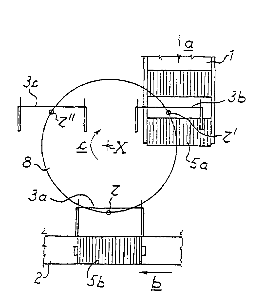 Transfer device for cylindrical stacks of products arranged on an edge