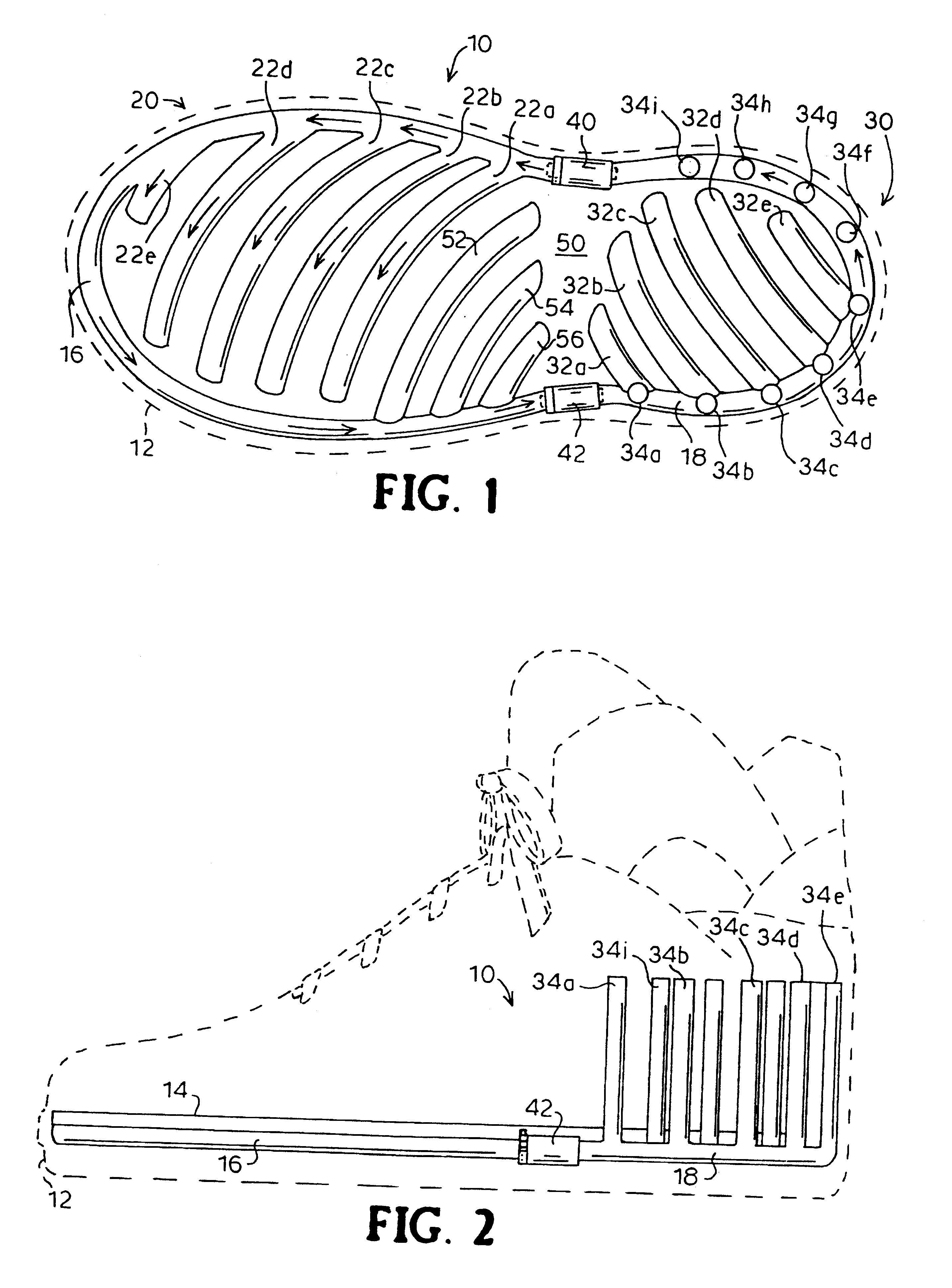 Method of controlling fluid flow transfer in shoes