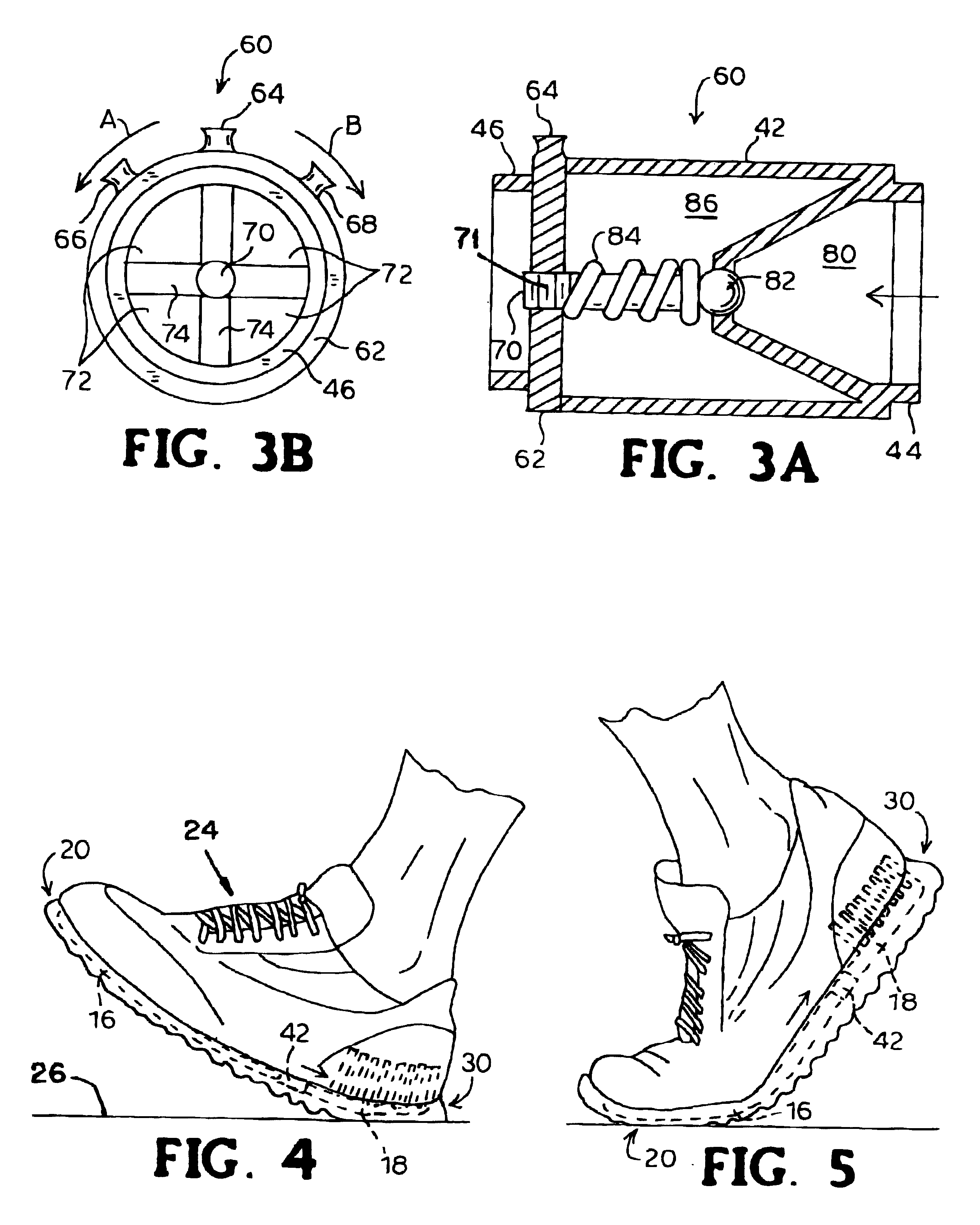Method of controlling fluid flow transfer in shoes
