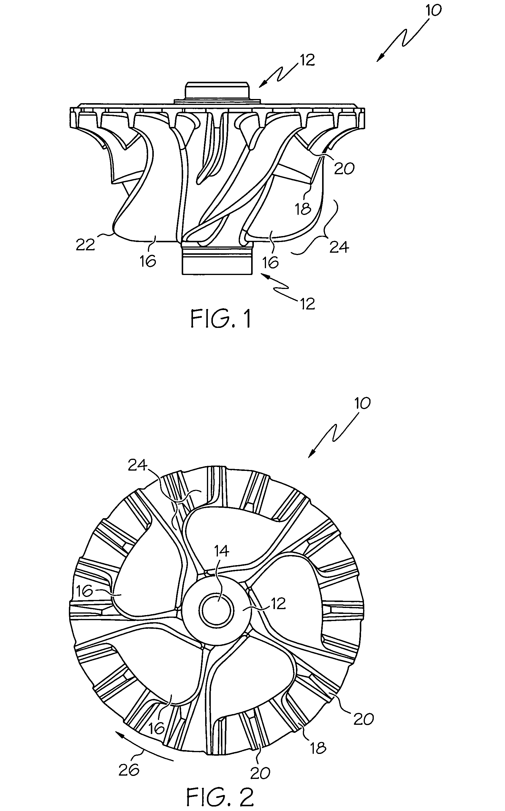 Radial turbine wheel with locally curved trailing edge tip