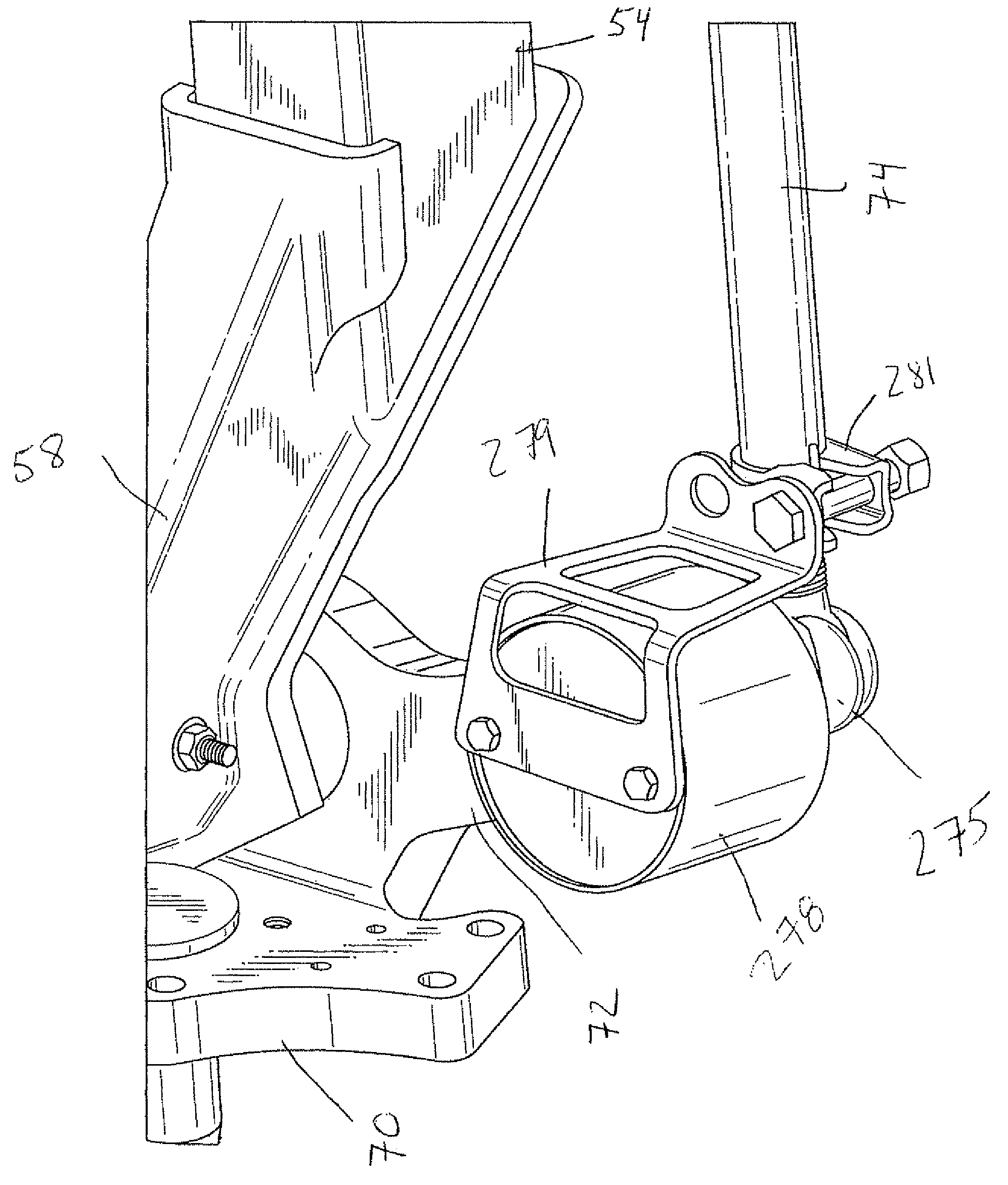 Self-steering axle suspension system having a rotary stabilizer mounted at a pivot joint associated with a tie rod
