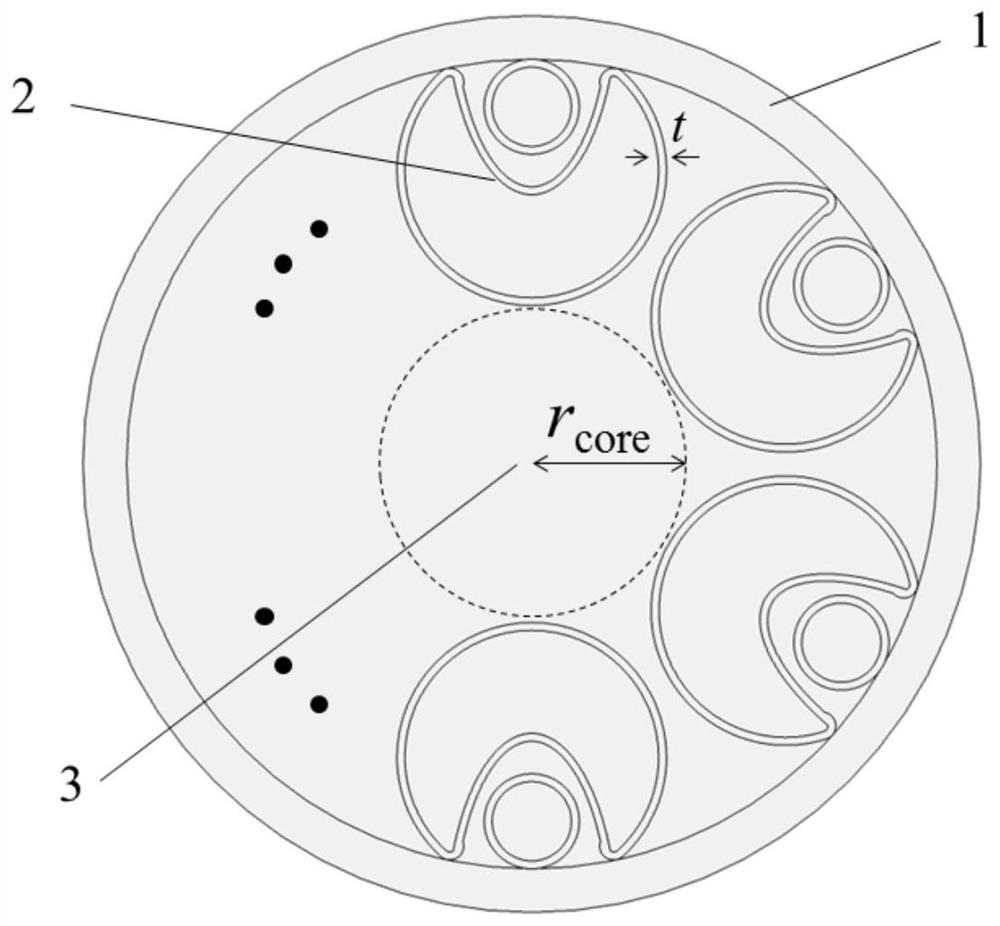 Nested hollow-core anti-resonance optical fiber with crescent-shaped cladding