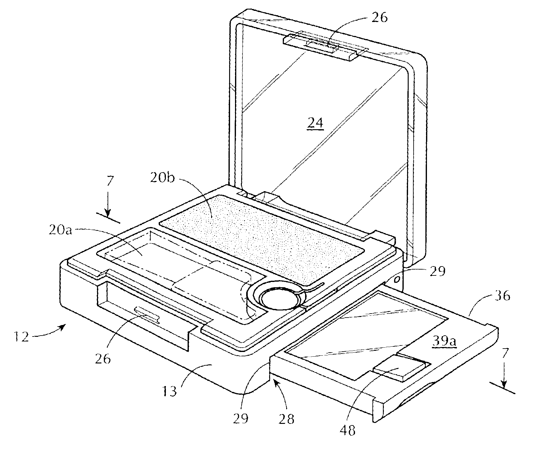 Cosmetic container with spring-biased mirror