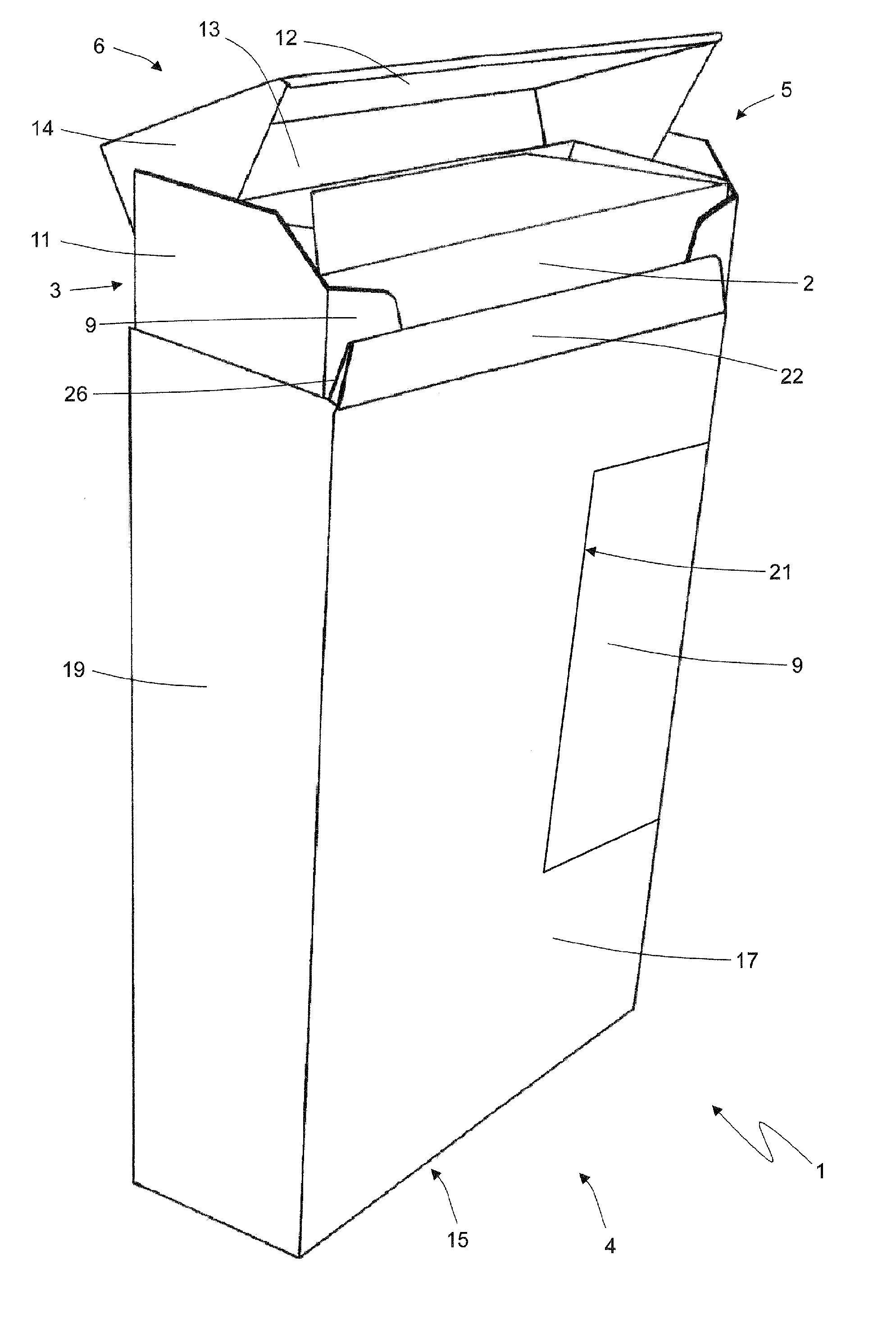 Packing machine and packing method for producing an inner container of a slide-open package of tobacco articles and with a hinged lid