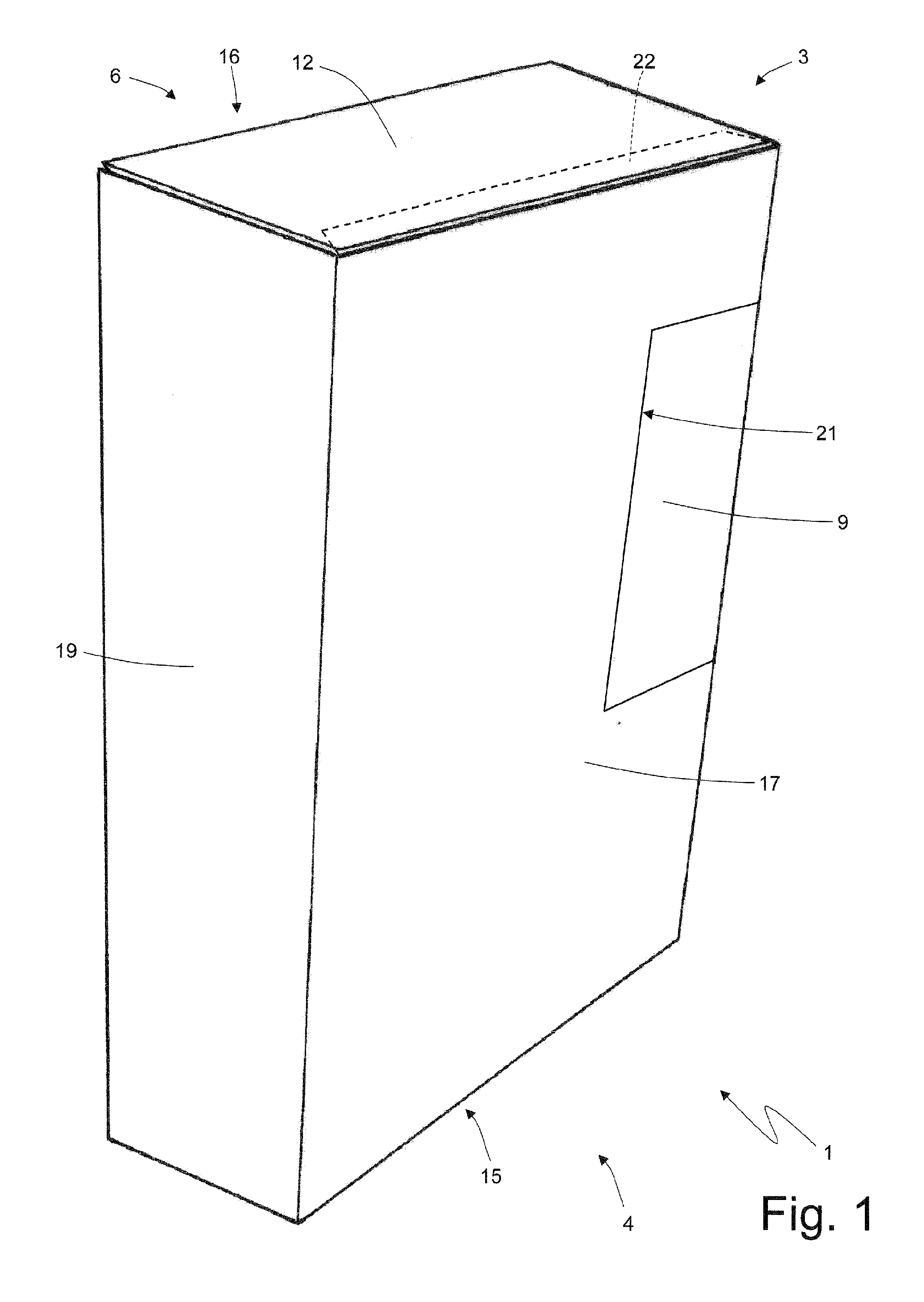 Packing machine and packing method for producing an inner container of a slide-open package of tobacco articles and with a hinged lid