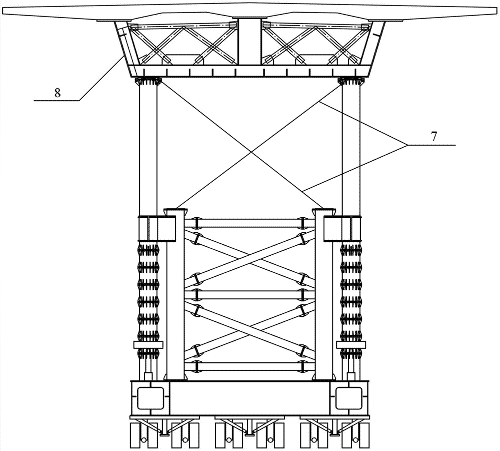 Liftable high-bracket trolley and adjacent-span forming and whole-span longitudinal moving mounting process for bridge