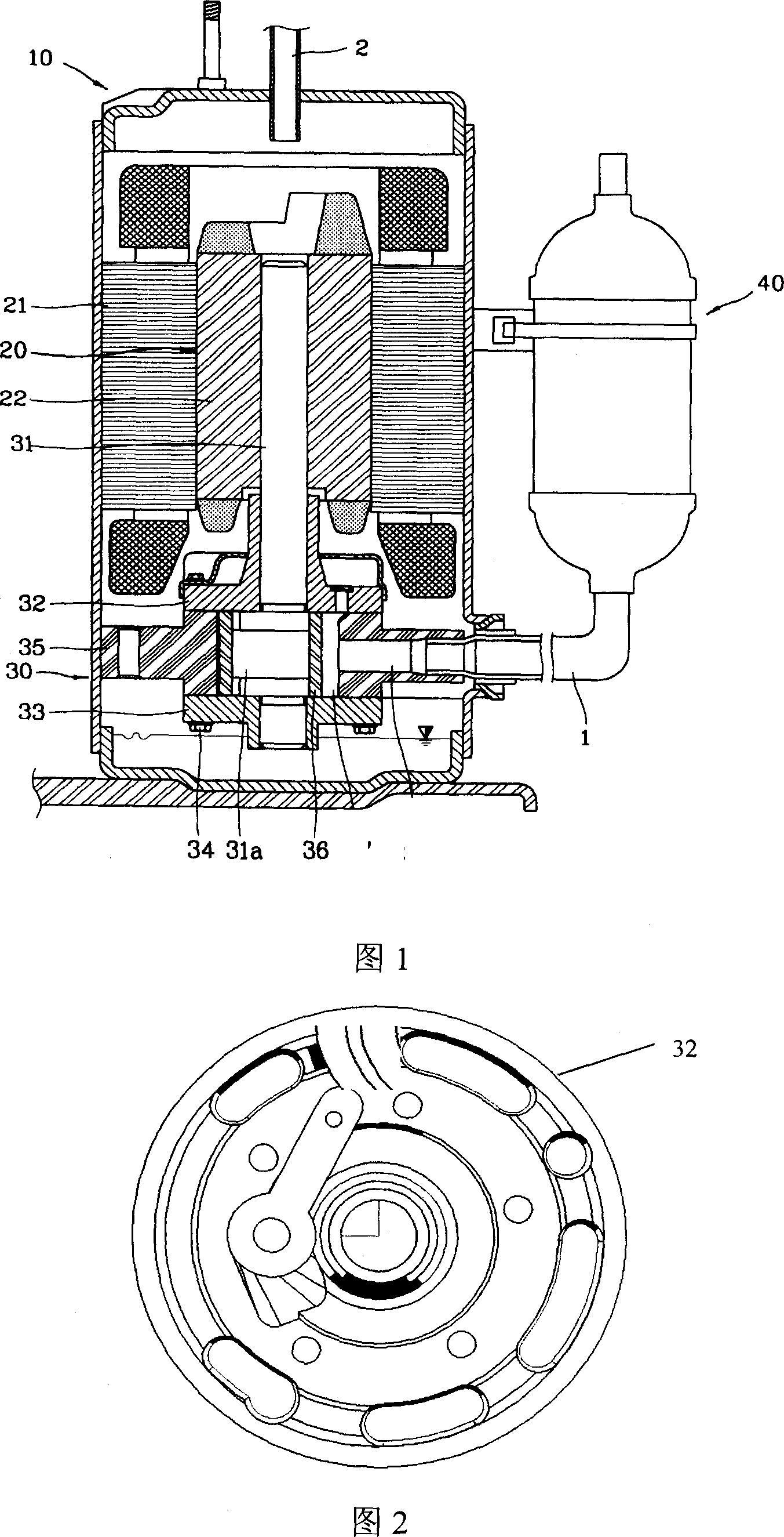 Sealed rolling rotor type compressor bearing structure