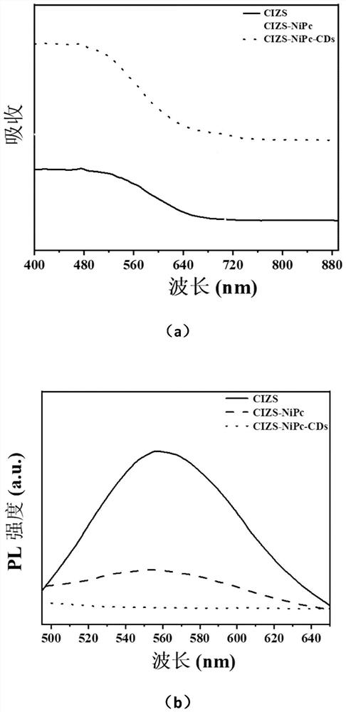 Preparation method and application of phthalocyanine-derived functional carbon quantum dot modified CIZS quantum dot composite photocatalyst