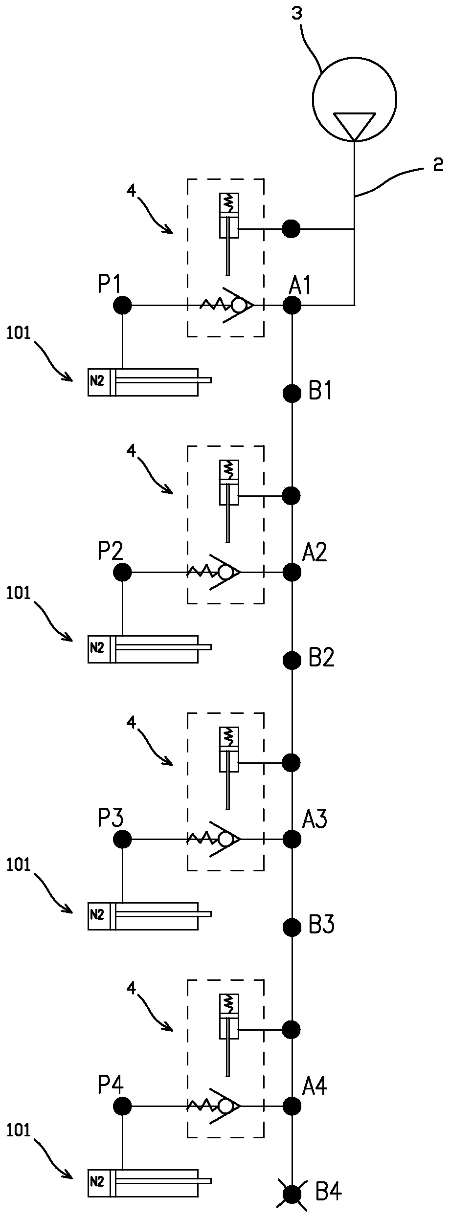 Self-balancing hydraulic lifting supporting device and application thereof