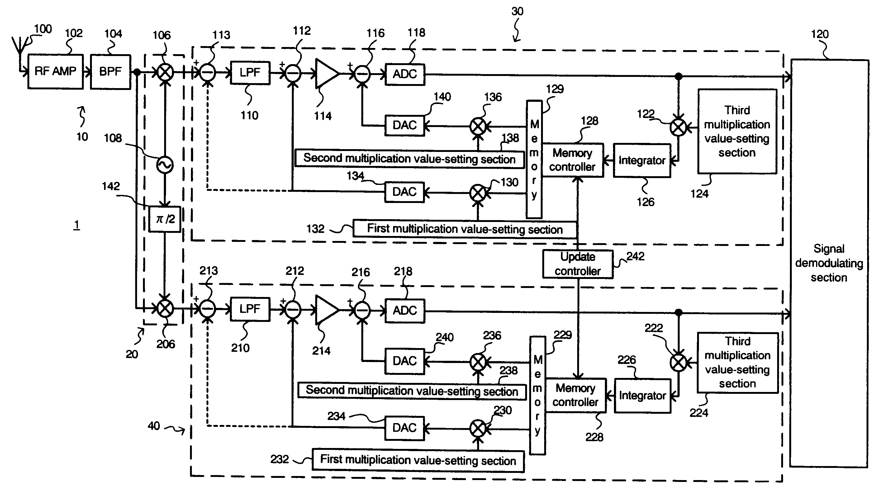 Receiver, wireless device and method for cancelling a DC offset component