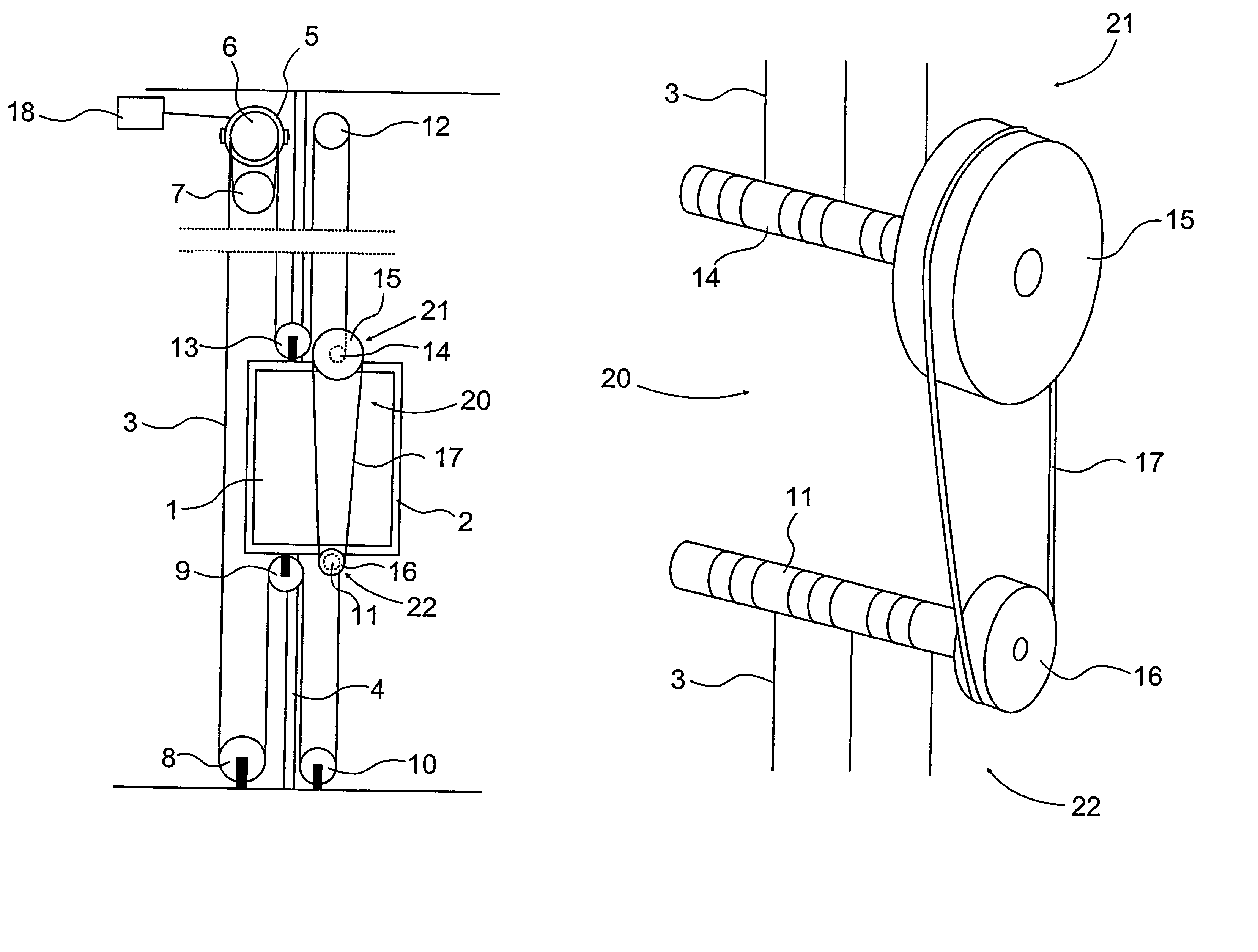 Arrangement for equalizing elevator rope force and elevator