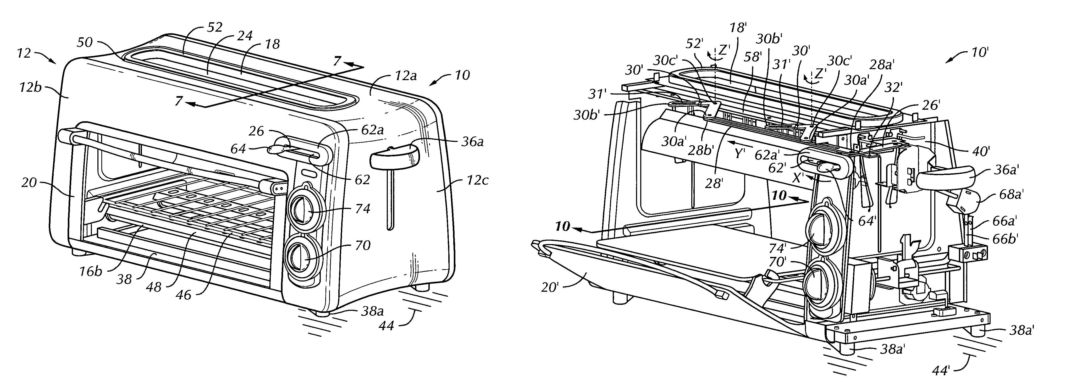 Combination toaster oven and toaster appliance
