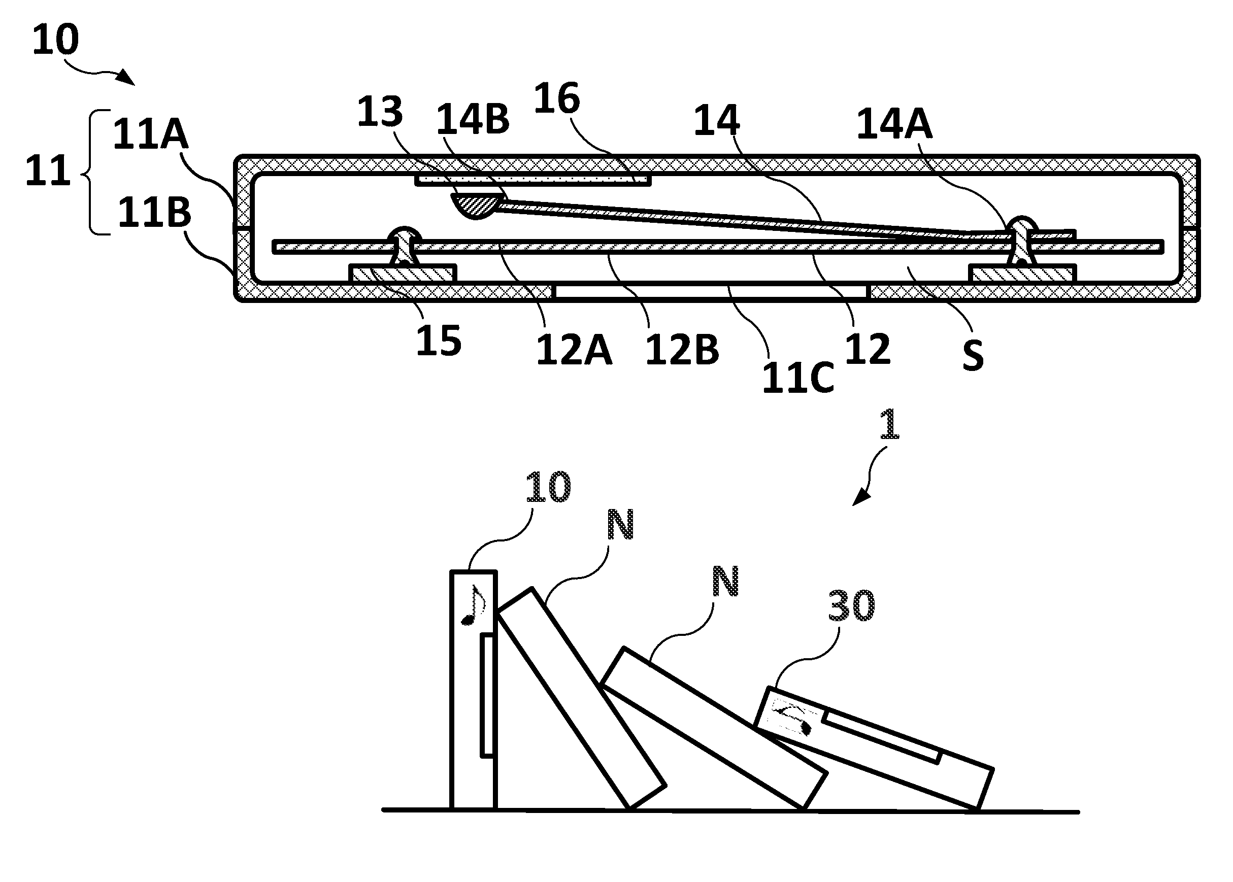 Sound emitting domino system and the sound emitting domino