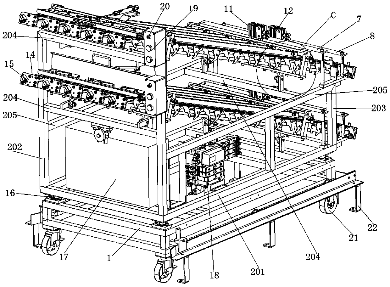 Automatic conveying material rack for small parts of automobile welding line